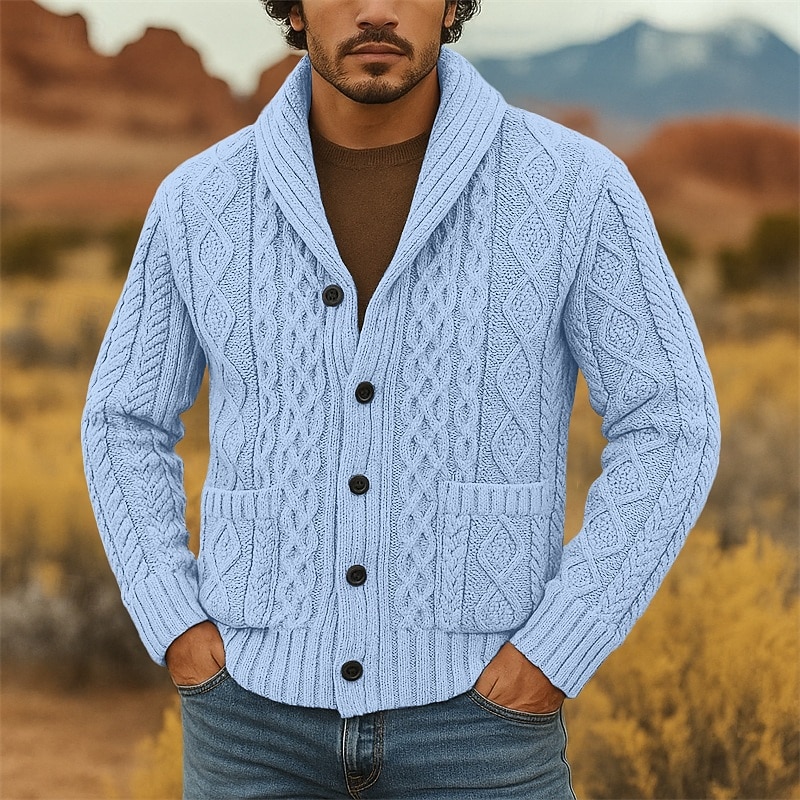 Bărbați Pulover Pulover Cardigan Striat Cablu Tricotat Topuri obișnuite Tricotat Simplu Șal  Guler Vacanță Modă Casual Purtare Zilnică Îmbrăcăminte Primăvara & toamnă Roz Îmbujorat Roz S M L 2026 - $45.99 –P5