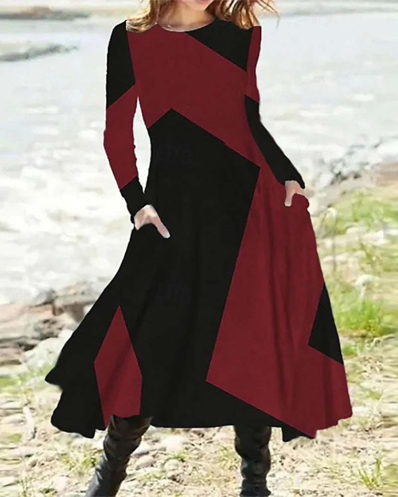 Dámské Midi šaty Šaty s potiskem Vinobraní Módní Moderní Denní Dovolená Jdeme ven Běžný Geometrický Dlouhý rukáv Tričkový Fialová Hnědá Tmavě šedá Šedá Jaro Podzim Zima 2025 - $26.99 –P5