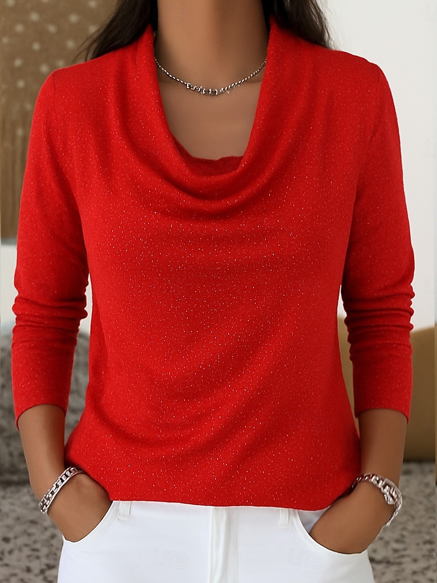 Per donna Camicia Glitter Rete Elegante Essenziale Casual Manica Lunga Scollo a Cascata Top Regolari Blu Nero Giallo Rosso Viola Primavera, Autunno, Inverno, Estate del 2026 a $27.99 –P5