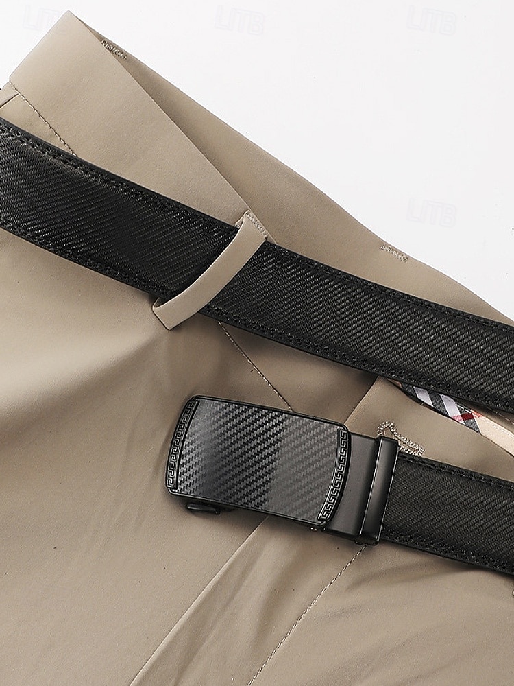cinto masculino de couro genuíno com fivela automática, cós elegante e ajustável em várias cores, acessório durável para negócios e casual, presente de Natal perfeito de 2026 por $18.99 –P4