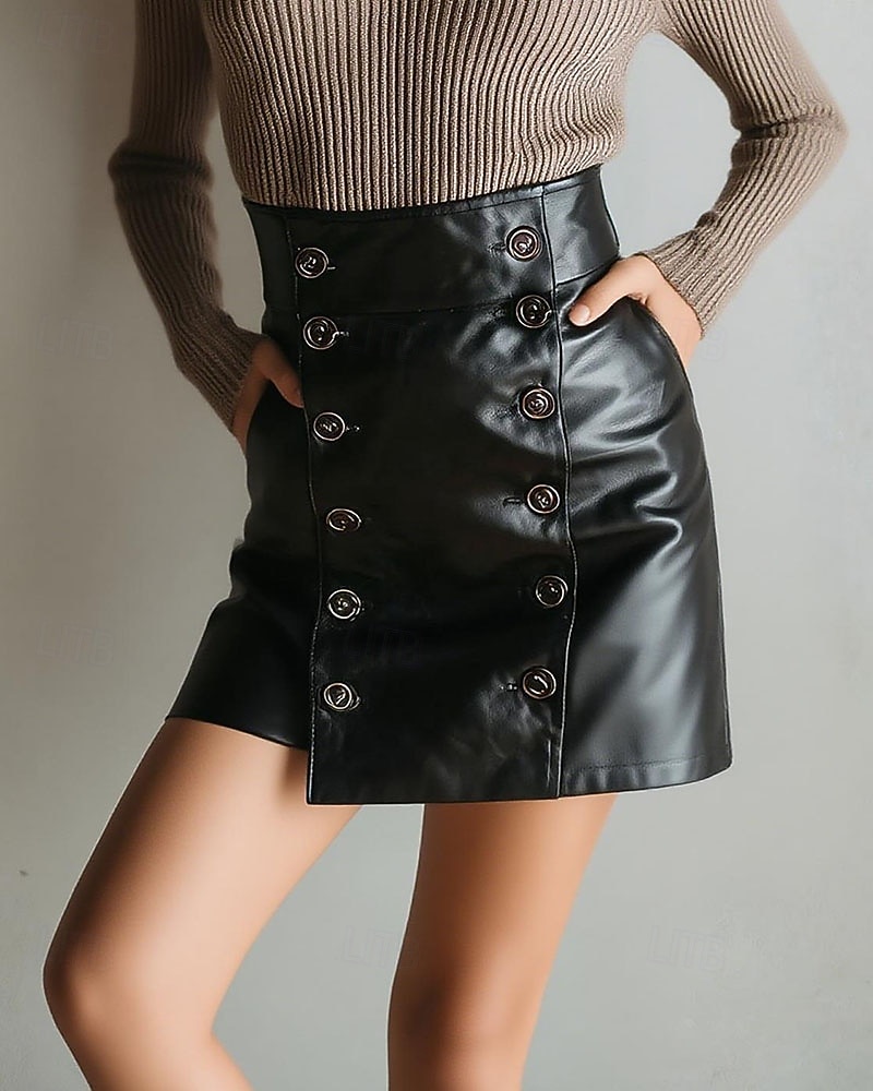 Mujer Moda Sensual Mini Alta cintura Faldas Plano Retazos Microelástico Diario Fiesta Negro Primavera 2026 - $27.99 –P3