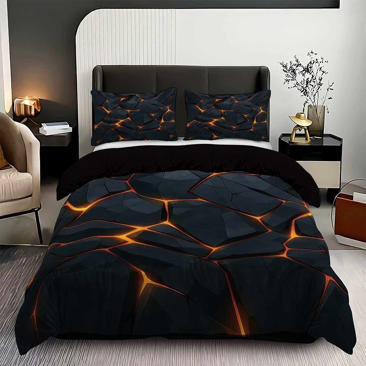 Set copripiumino in piuma d'oca con stampa di roccia fluorescente gialla, 3 pezzi, per letto matrimoniale, morbido e corto, con 2 federe – biancheria da letto per camera d'albergo, accogliente & del 2025 a $33.99 –P1