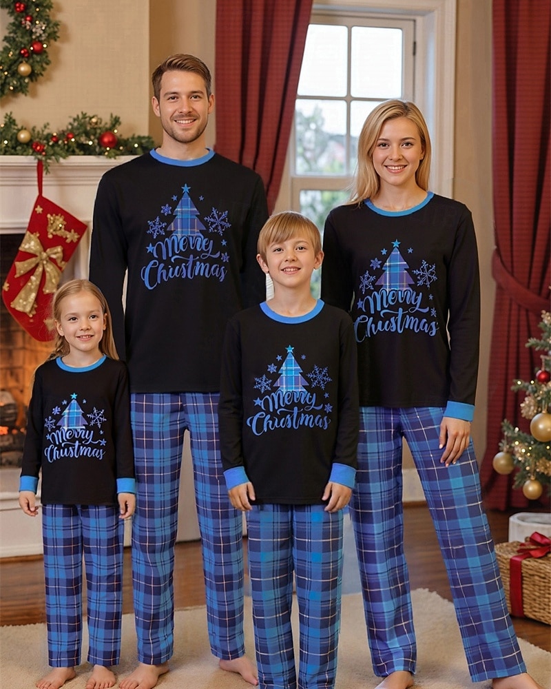 Family Christmas Christmas Family Pajamas Pajamas Family Sets Graphic Plaid Snowflake Home Print Blue Long Sleeve Daily Matching Outfits 2026 - $14.49 –P1