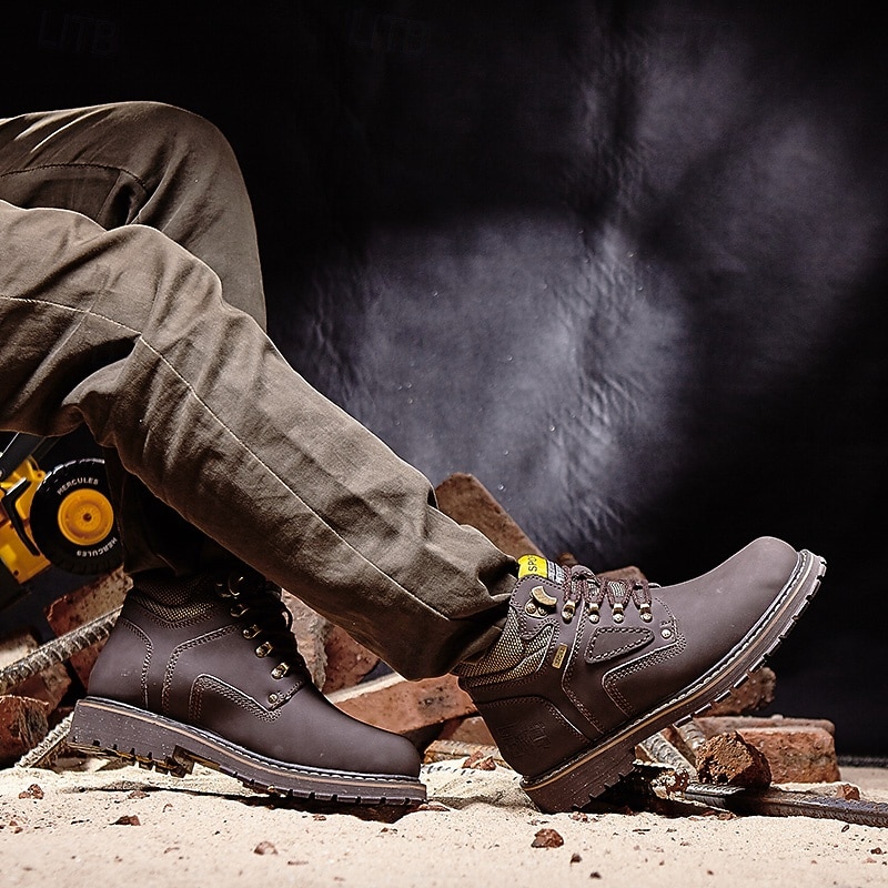 Men's Yellow Faux Leather Work Safety Boots with Shock-Absorbing Sole and Steel-Toe Protection, Durable Construction Boots for Outdoor Labor and Industrial Work 2026 - $64.99 –P11
