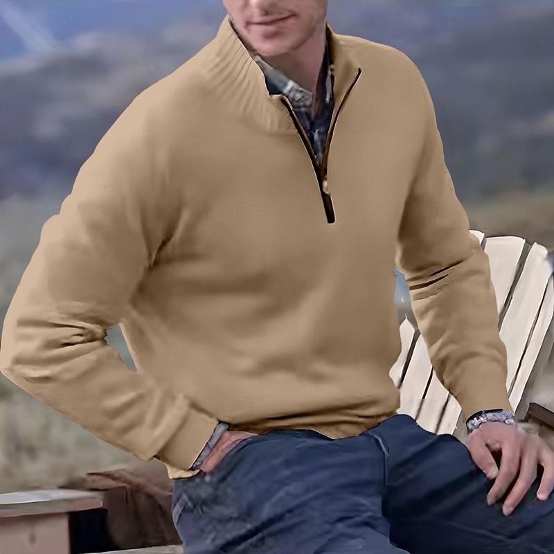 2026年 男性用 ニット プルオーバーセーター クォータージッププルオーバーセーター リブ ニット レギュラートップス ニット スリムフィット 平織り スタンドカラー ニット コンテンポラリー カジュアル デイリーウェア 衣類 秋 ディープパープル レイクブルー M L XL  コレクション – $30.99 –P6