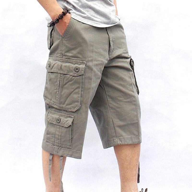 Homens Capri Cargo Shorts Perna Cordão Bolso multi Tecido Comprimento da panturrilha Streetwear Estilo Clássico Preto Verde Tropa de 2026 por $17.49 –P8