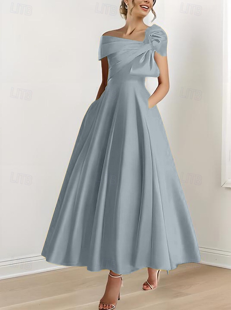 A-Line Ankle Length Cocktail Dresses Party Dresses Elegant Silky Short Sleeve One Shoulder Wedding Formal Pink Dress Satin with Bow(s) 2026 - $149.99 –P16