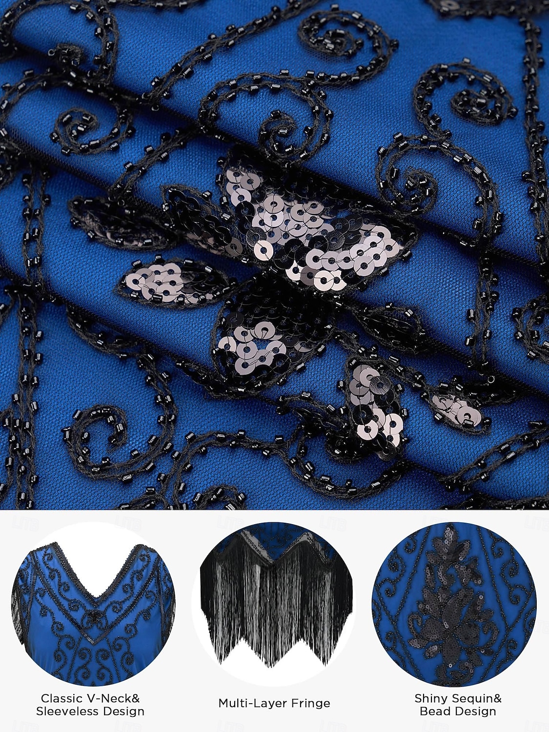 Set Rétro Vintage Années Folles Années 1920 Mi-long Robe Charleston Robe de cocktail Costume élégant avec accessoires Manches courtes Gatsby le Magnifique Fille Flapper Paillettes Frange à pompons de 2026 ? $52.99 –P3