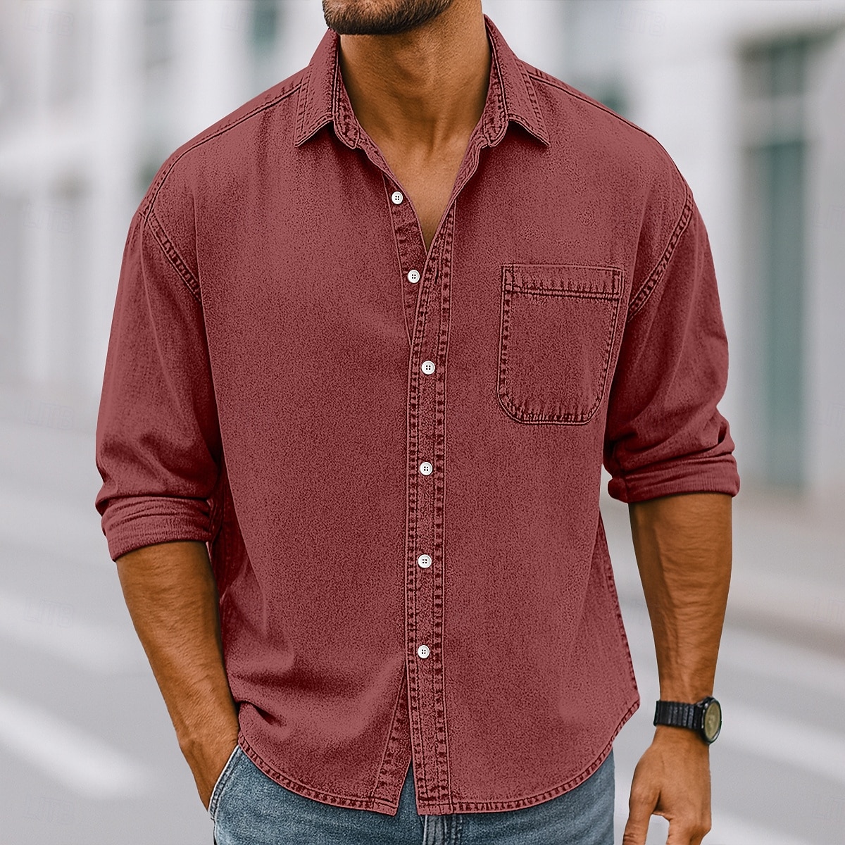 Homens Camisa Social Camisa casual camisa vintage camisa de botão Vinho Azul Marinha Manga Longa Tecido Lapela Casual Streetwear Bolsos Roupa Algodão Elastano Vintage Moda Retro Vintage de 2026 por $31.99 –P9