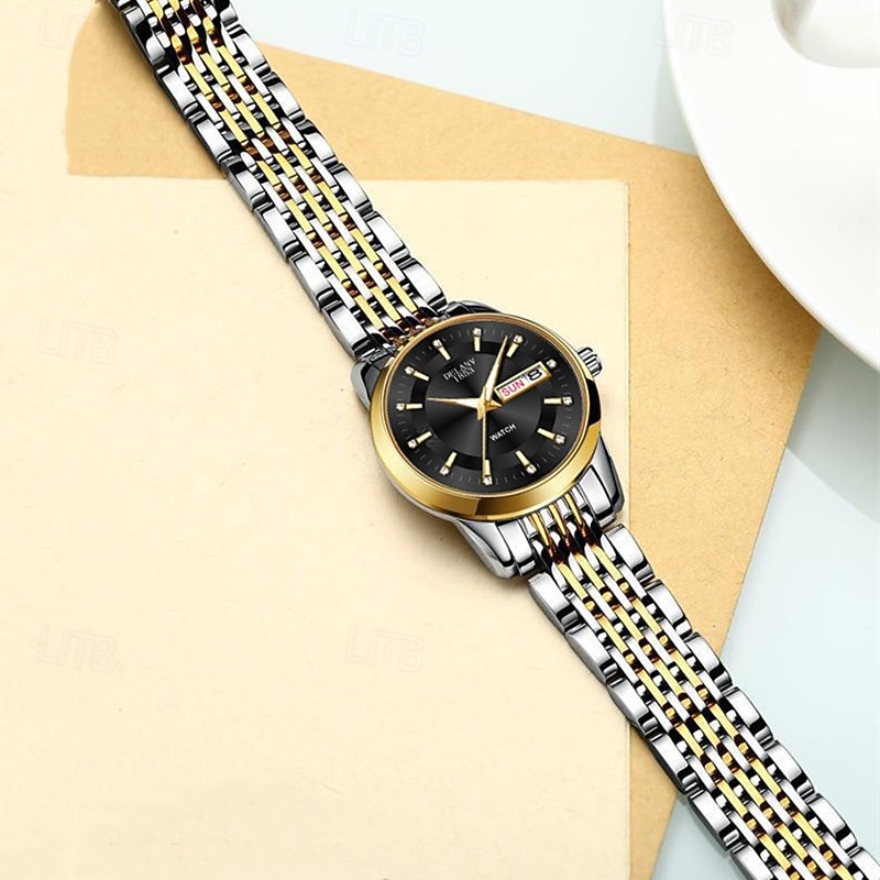 Două ceasuri noi și la modă cu cuarț pentru cupluri - carcasă din oțel inoxidabil, rezistență la apă IPX7, calendar dublu luminescent, dată și afișaj duminică/luni, curea din aliaj - cadou ideal 2025 - $24.99 –P4