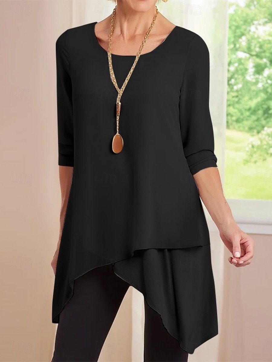 Damskie Bluzka Falbana Jednokolorowe Elegancki Codzienny Długi rękaw Półgolf Długie topy Codzienny Niebieski Czarny Khaki Wiosna Jesień 2026 - $22.99 –P6