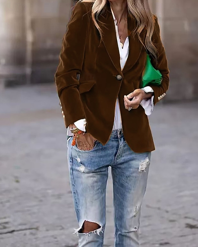 نسائي سترة بليزرات مخملية مريح Buttons موضة سهل رسمي الأماكن المفتوحة عادية طوي عادي كم طويل ملابس خارجية أسود أحمر أزرق الخريف الشتاء 2025 - $38.99 –P13