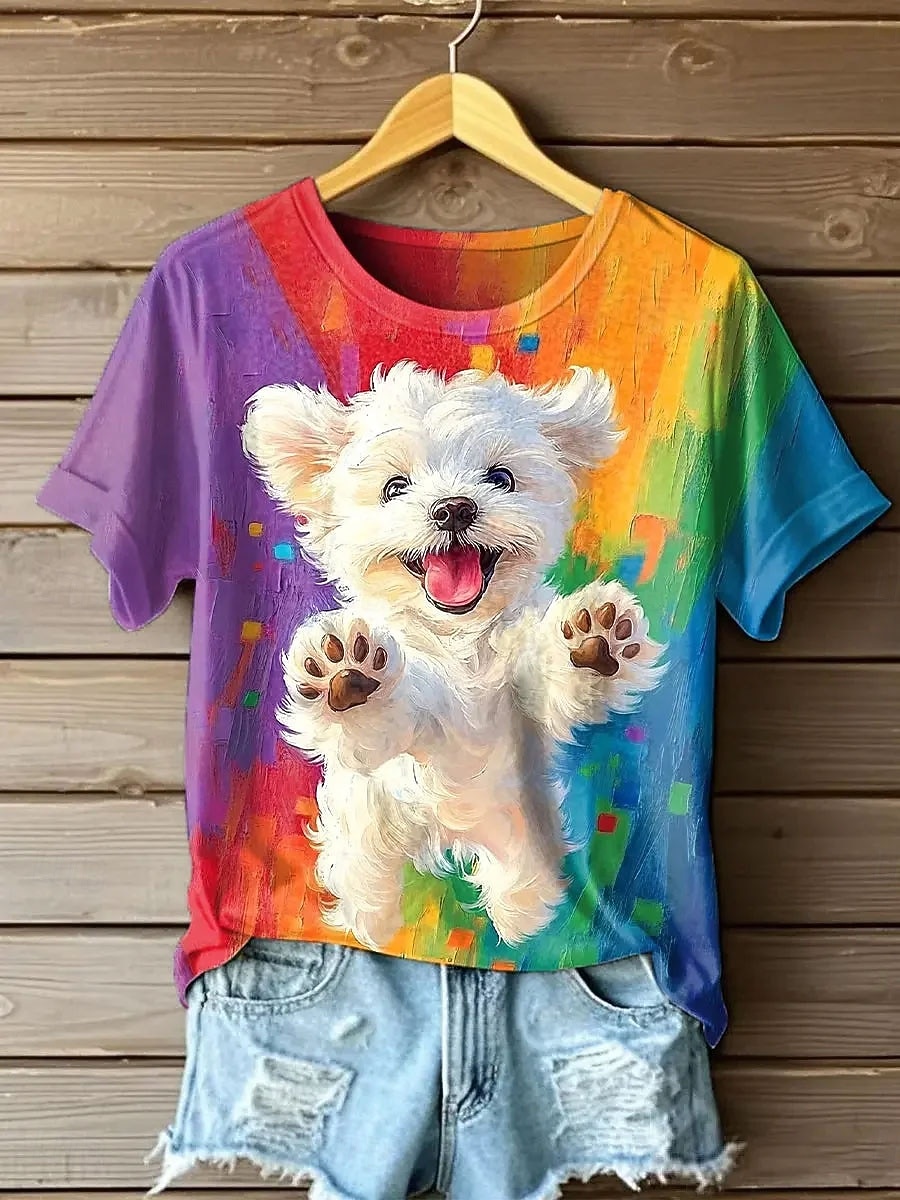 Mujer Camiseta Estampado Graphic Animal Vintage Elegante Clásico Manga Corta Cuello Barco Tops regulares Diario Fin de semana Naranja Primavera, Otoño, Invierno, Verano 2026 - $22.99 –P1