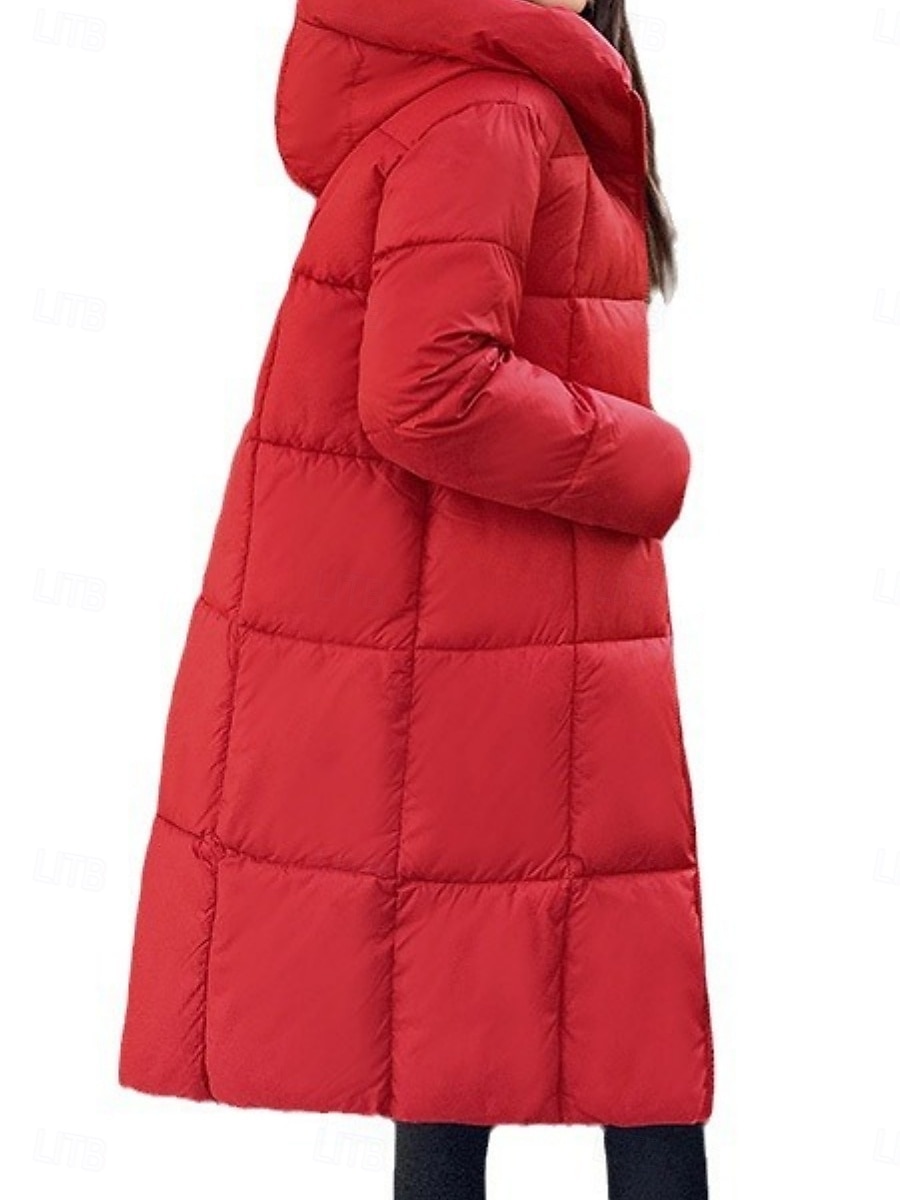 Women's Parka Comfortable Breathable Zipper Pocket Casual Plain Vacation Street Casual Daily Wear Zipper Long Hooded Regular Fit Long Sleeve Outerwear Black Red Khaki Spring Fall 2025 - $51.99 –P8