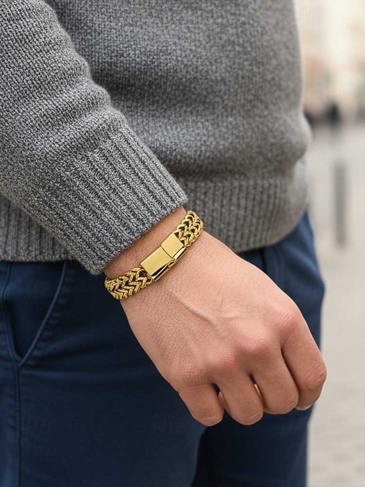 Pánský pletený řetízkový náramek z nerezové oceli s magnetickou sponou – moderní módní šperk pro běžné nošení, do práce i na párty 2026 - $11.99 –P1