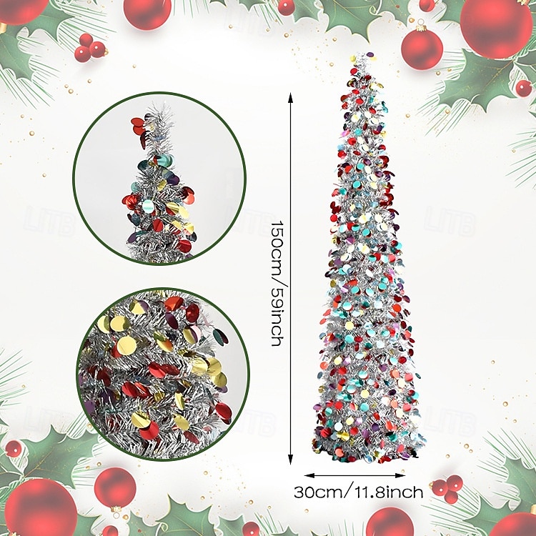Christmas colored small circular silver folding Christmas tree 5M 50Leds warm light string indoor living room study stairwell party holiday decoration props 1.5M/5FT AAA battery box 2025 - CAD $34.99 –P4