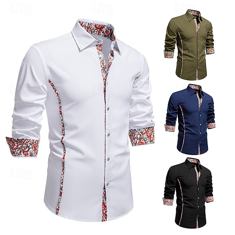 Herren Hemd Freizeithemd Knopfhemd Schwarz Weiß Blau Grün Langarm Paisley-Muster Einfach Revers Urlaub Lässig Farbblock Bekleidung Mode Lässig 2025 - $27.99 –P1