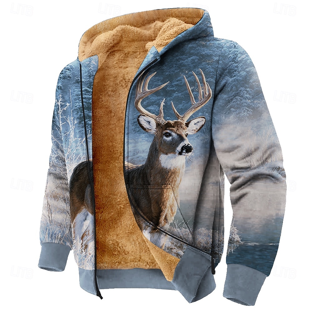 Herren Hirsch Fleece Kapuzensweatshirt Jacke Pullover Klassisch Militär Jagd Langarm Rundhalsausschnitt Outdoor Camping Blau 3# Blau 2# Blau Reißverschluss Herbst Winter Designer S M L XL 2XL 3XL 2026 - $41.99 –P2