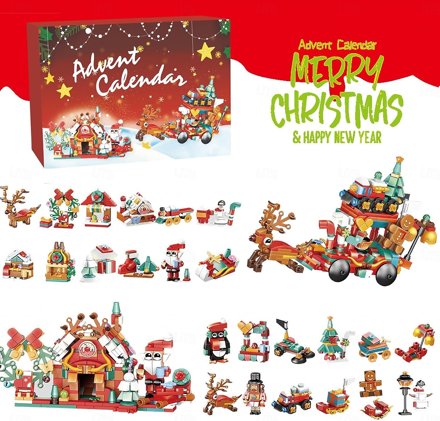 Jul adventskalender byggklossar för barn julnedräkning present, överraskningsleksak presentask för pojkar flickor ålder 6-12, 6-i-1 jultomten, julgran, tåg &husbyggset, julklapp för barn från 6 år 2025 - $32.99 –P1