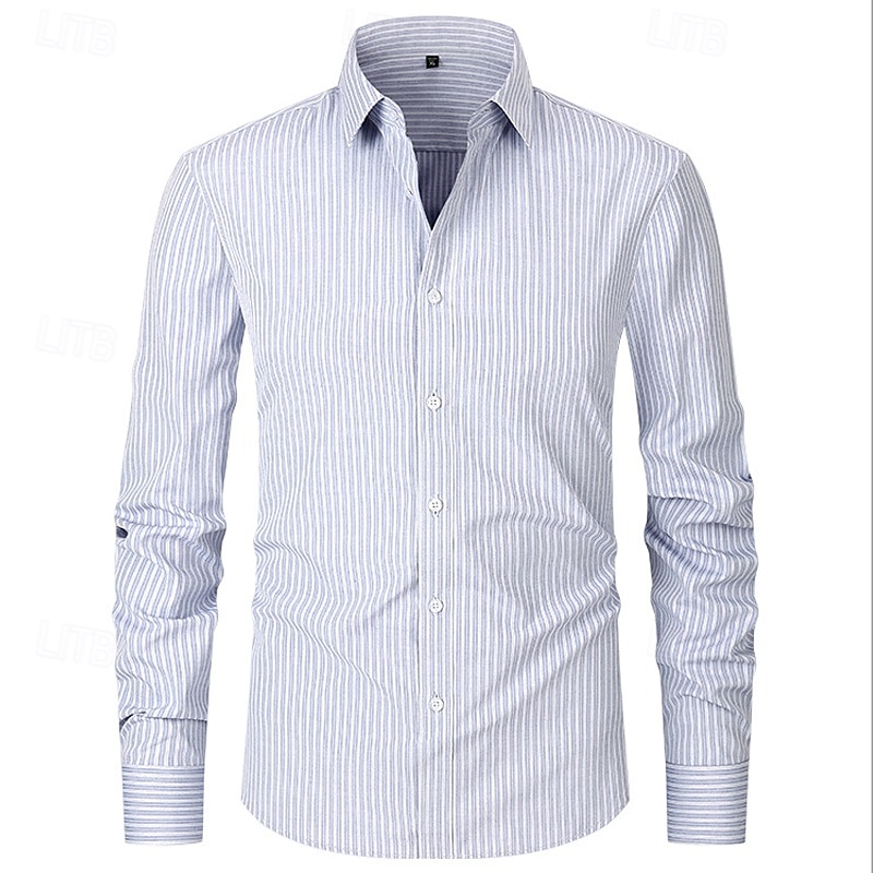 Homens Camisa Social Saia Camisa casual camisa de botão Tiras verticais Casamento Ao ar livre Branco Rosa Azul Azul Céu Manga Longa Verão Primavera Roupa de 2026 por $22.99 –P2