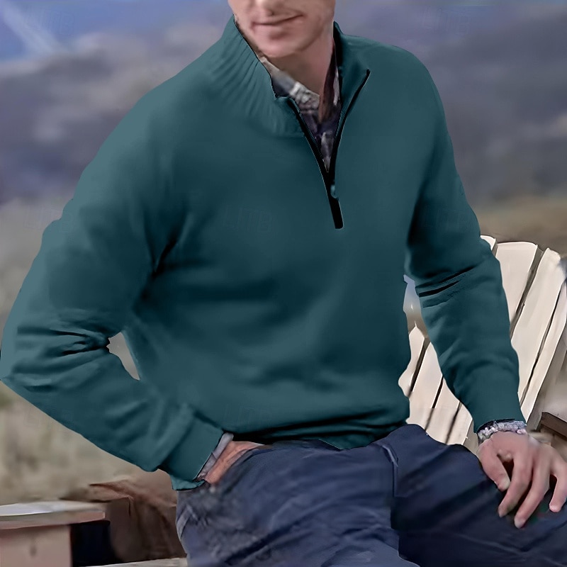 2026年 男性用 ニット プルオーバーセーター クォータージッププルオーバーセーター リブ ニット レギュラートップス ニット スリムフィット 平織り スタンドカラー ニット コンテンポラリー カジュアル デイリーウェア 衣類 秋 ディープパープル レイクブルー M L XL  コレクション – $30.99 –P7