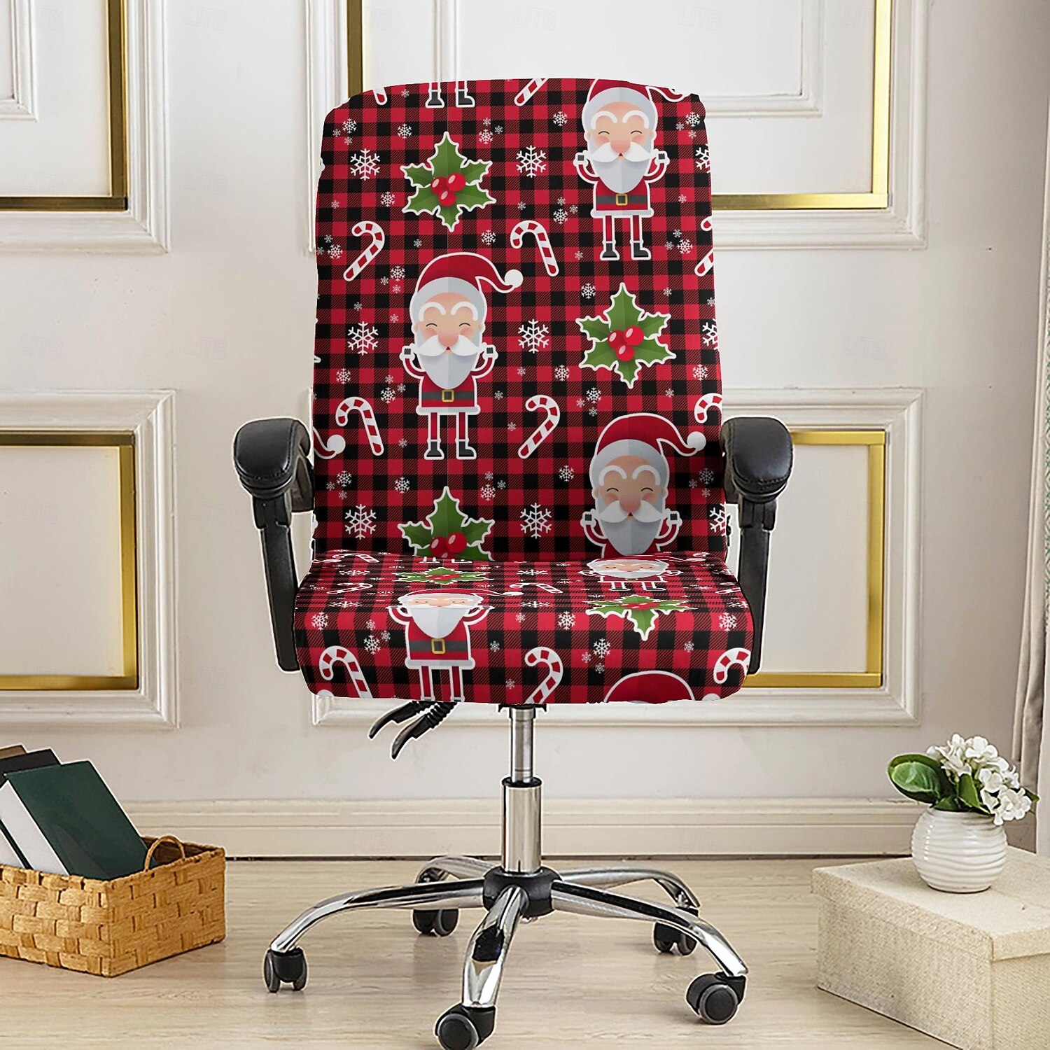 Fundas navideñas para sillas y taburetes de oficina, fundas elásticas de poliéster con estampado geométrico para la decoración navideña del hogar. 2025 - $14.99 –P3