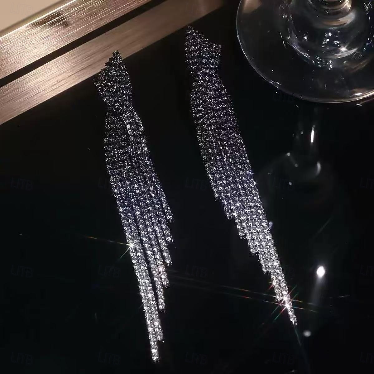 orecchini lunghi con nappe di cristallo scintillanti da donna: eleganti gioielli scintillanti per matrimoni, feste ed eventi formali del 2026 a $14.99 –P4