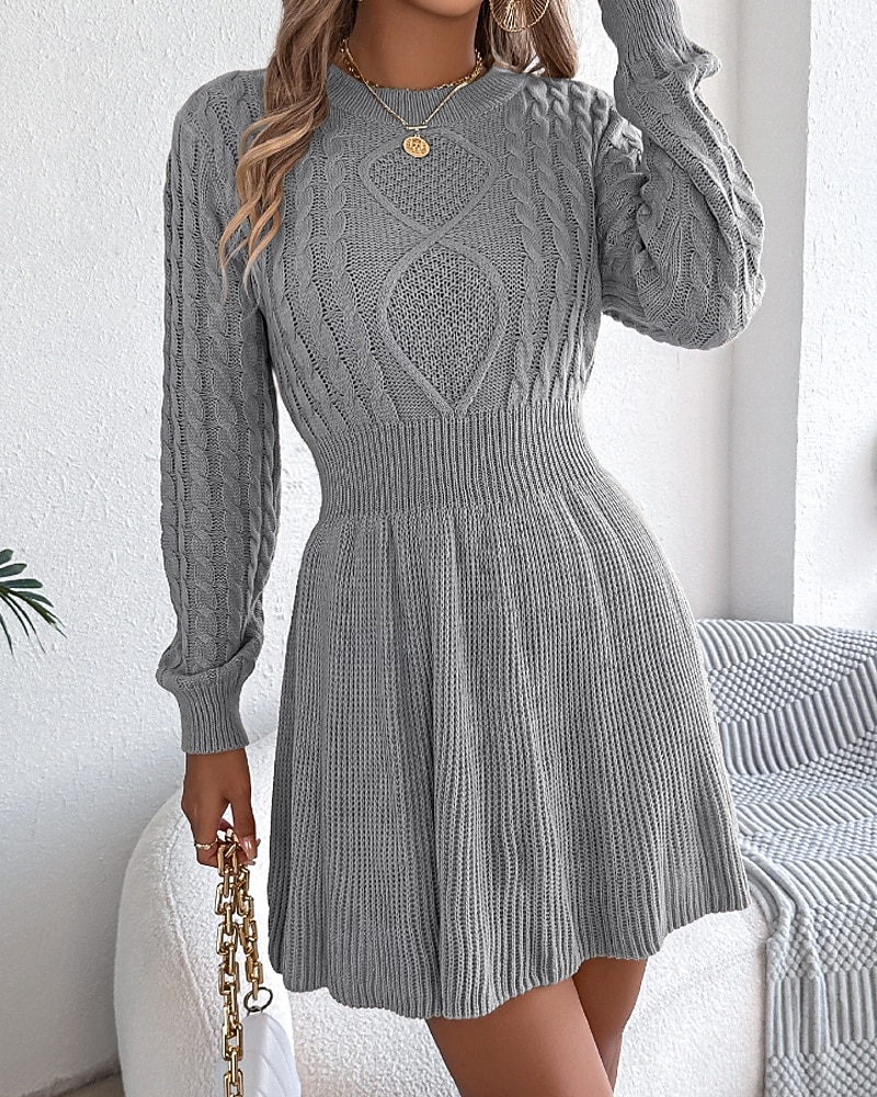 Per donna Mini Abito Abiti in tessuto di lino e policotone Abito in maglia Moderno Quotidiano Natale Uscire Vestibilità regolare Semplice Manica Lunga Girocollo Nero Vino Grigio Autunno Inverno del 2026 a $33.99 –P5