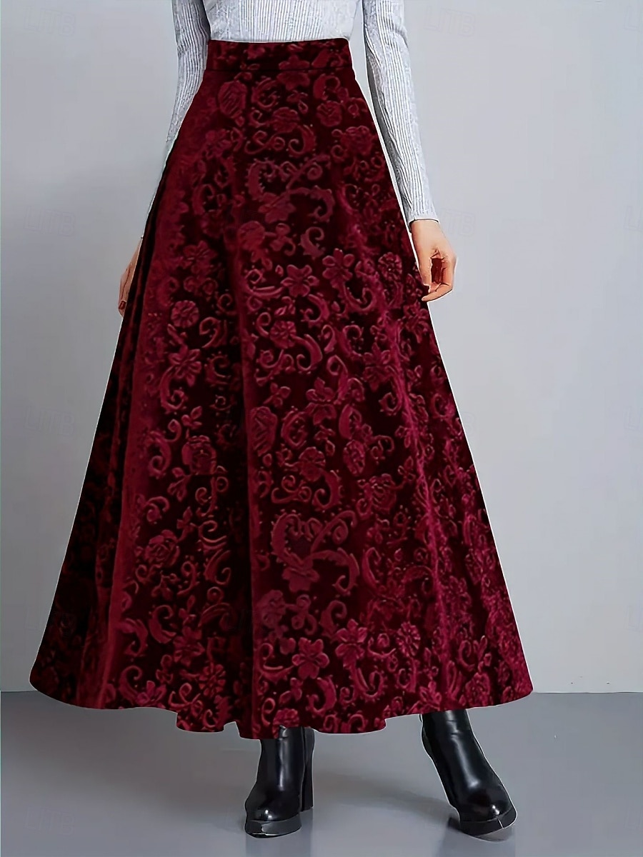 Women's Elegant Fashion Casual Maxi High Waist Skirts Floral Floral Micro-elastic Daily Street Blue Wine Purple Green Spring 2026 - $28.99 –P11