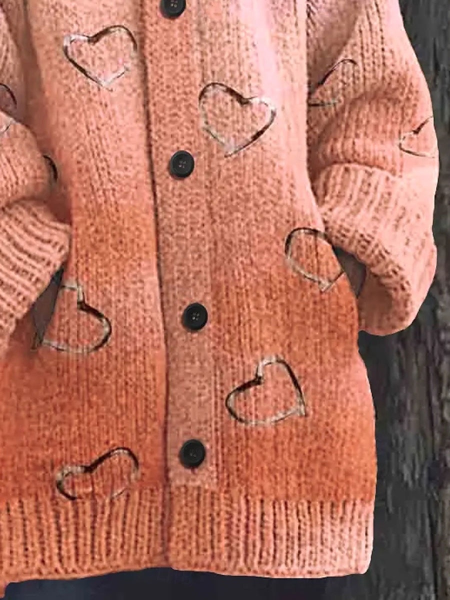 Dámské Kardigan Denní Na běžné nošení Srdce Grafika Rýhovaný Kapuce Kapsy Knoflíky Tisk Dlouhý rukáv Dlouhé topy Plést Venkovní Víkend Oranžová Podzim Zima 2025 - $52.99 –P3