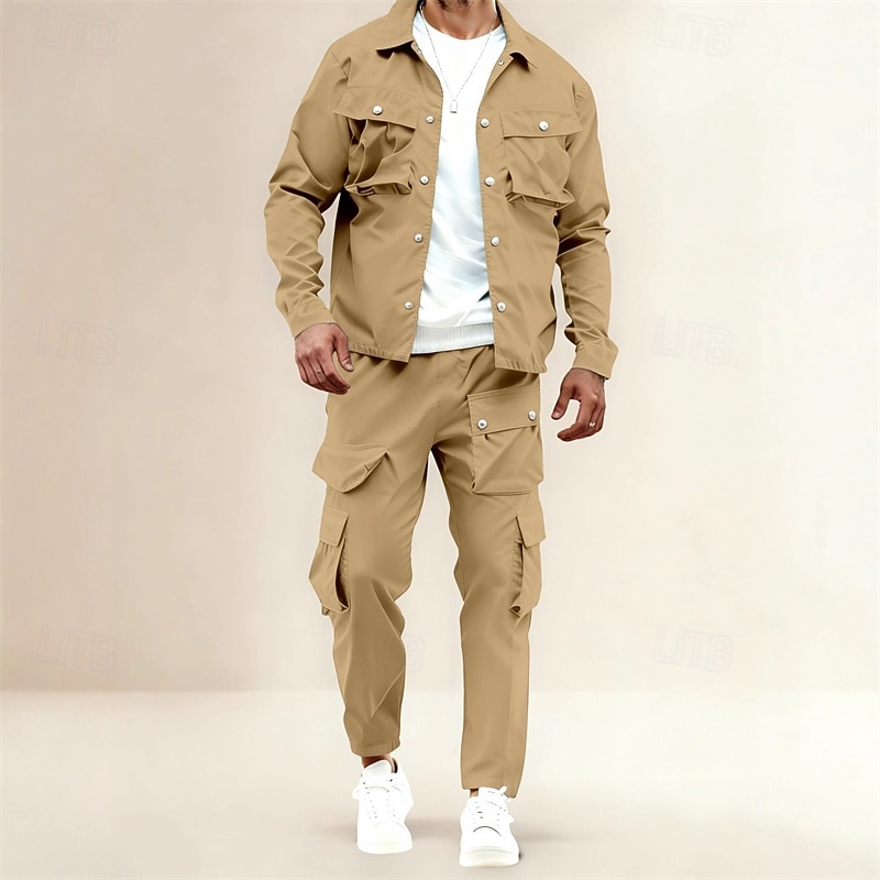 Ανδρικά Ελαφρύ μπουφάν Μπουφάν Cargo Casual Jacket Σετ Διακοπές Καθημερινά Αναπνέει Τσέπη 2 τεμάχια Άνοιξη Φθινόπωρο Σκέτο Μοντέρνα Κλασσικό Πέτο Κανονικό Μαύρο Βαθυγάλαζο Χακί Σακάκια 2026 - $59.99 –P1
