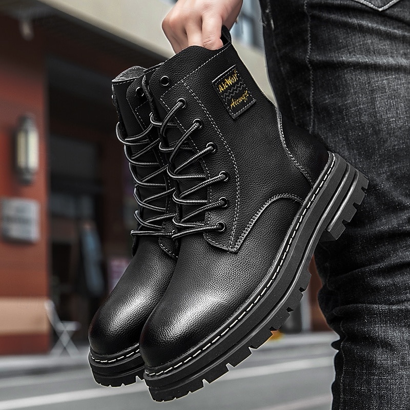 Per uomo Stivali Stivali da Lavoro Camminata Vintage Quotidiano PU Aumento Altezza Confortevole Stivali a Metà Polpaccio Allacciatura Tessuto almond Nero Giallo Autunno Inverno del 2026 a $64.99 –P2