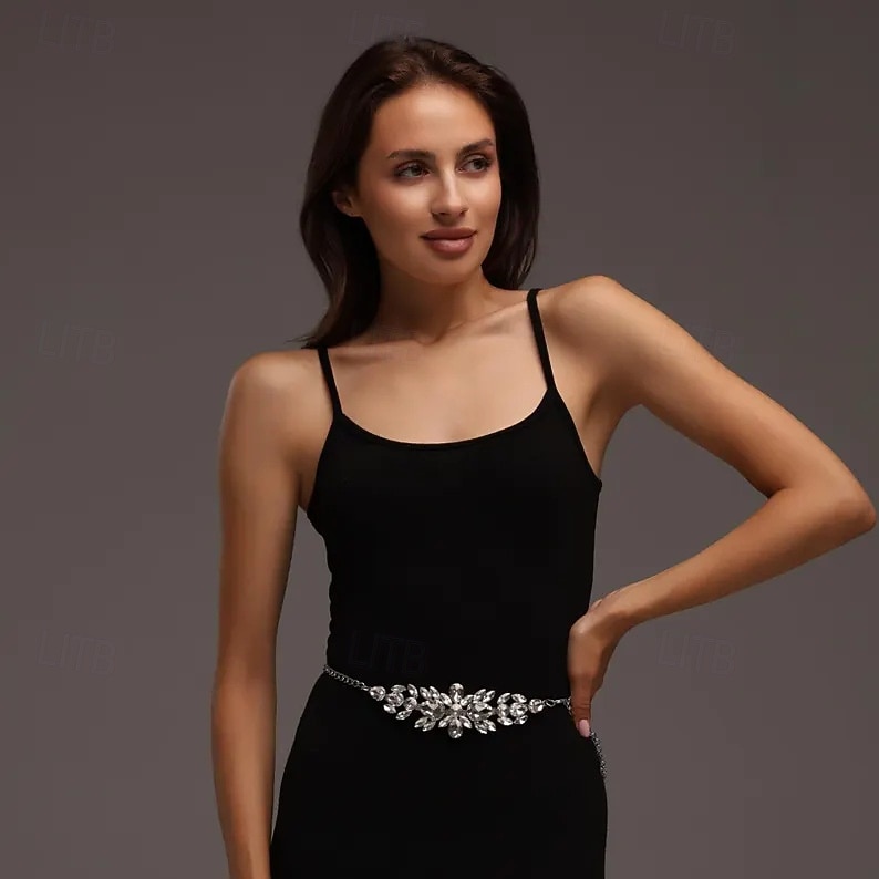 Cinturón de cadena con diamantes de imitación de cristal para mujer, elegante accesorio de joyería brillante para la cintura para vestidos, gala de noche. &trajes de fiesta 2025 - $18.99 –P1