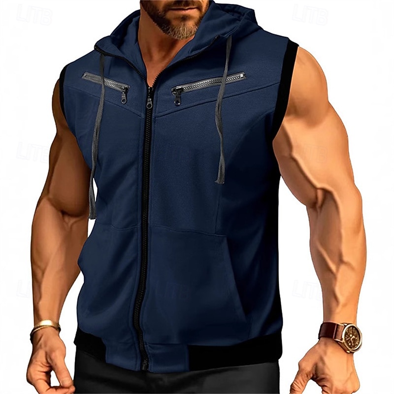 Hombre Sudadera Sudadera con capucha y cremallera completa Negro Vino Rojo Azul Marino Morado Con Capucha Bloque de color Correa Bolsillo Deporte Diario Festivos Poliéster Ropa de calle Básico Casual 2026 - $44.99 –P15