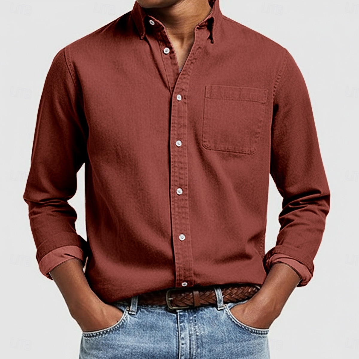 Bărbați Cămașă Cămașă casual Camașă cu nasturi Albastru denim Negru Alb Roz Îmbujorat Roșu-aprins Manșon Lung Simplu Rever Casual Zilnic Buzunar frontal Îmbrăcăminte Bumbac Elegant Modă Casual 2025 - $20.99 –P12