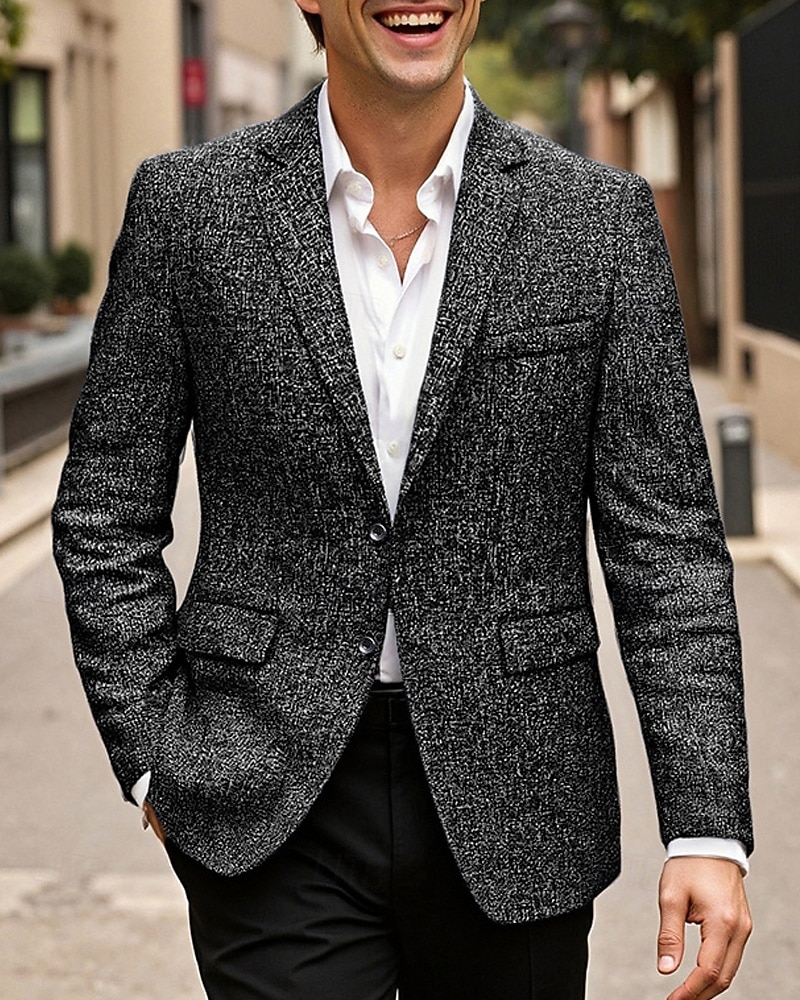Herren Blazer Geschäft Cocktailparty Hochzeitsfeier Mode Lässig Frühling Herbst Polyester Einfach Tasche Knöpfe Bequem Einreihig Blazer Schwarz Marineblau Grau 2026 - $45.99 –P8