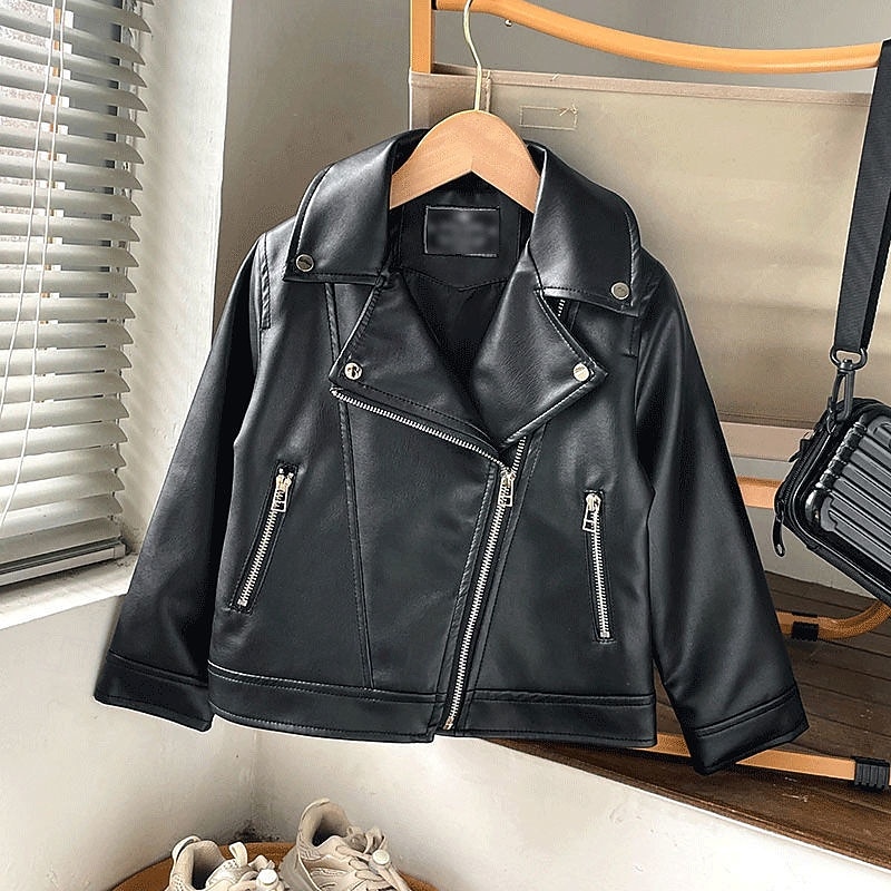 Infantil Para Meninas Jaqueta de couro preta Jaqueta Côr Sólida Moda Zíper Bolsos Ao ar livre Casaco agasalhos 4-12 anos Outono Preto de 2025 por $30.99 –P1