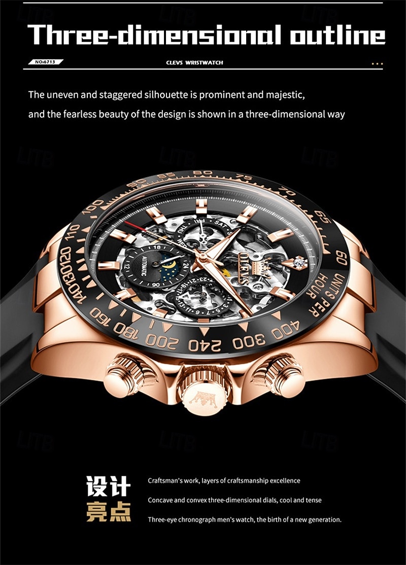 The New Olevs Silicone Men'S Business Watch With Luminous Calendar And Moon Phase Display A Multi-Functional Fully Automatic Mechanical Watch Is A Fashionable Casual Waterproof Sports Wristwatch 2026 - $95.99 –P5