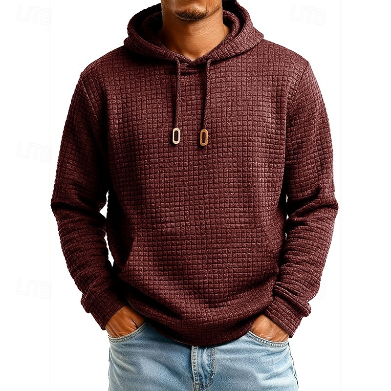 Herren Kapuzensweatshirt Waffle Kapuzensweatshirt Pullover Kapuzensweatshirt Aprikose Weinrot Schwarz Weiß Marineblau Mit Kapuze Einfach Kängurutasche Strukturiert Sport & Outdoor Lässig Täglich 2025 - $27.99 –P9