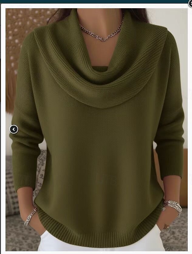 Women's Sweater Elegant Casual Soft Pure Color Ribbed Cowl Knitted Long Sleeve Regular Tops Knit Daily Outdoor Weekend Red Fall Winter 2026 - $36.99 –P4