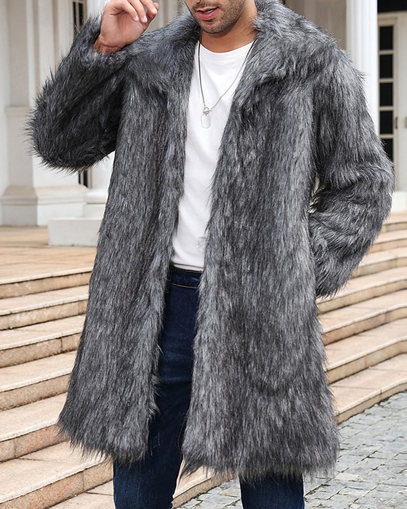 Herren Winterjacke Kunstpelzmantel Urlaub Täglich Thermowarm Fleece Herbst Winter Einfach Mode Streetwear Revers Lang Kamel Dunkelgrau Schwarz Weiß Gelb Jacken 2026 - $74.99 –P2