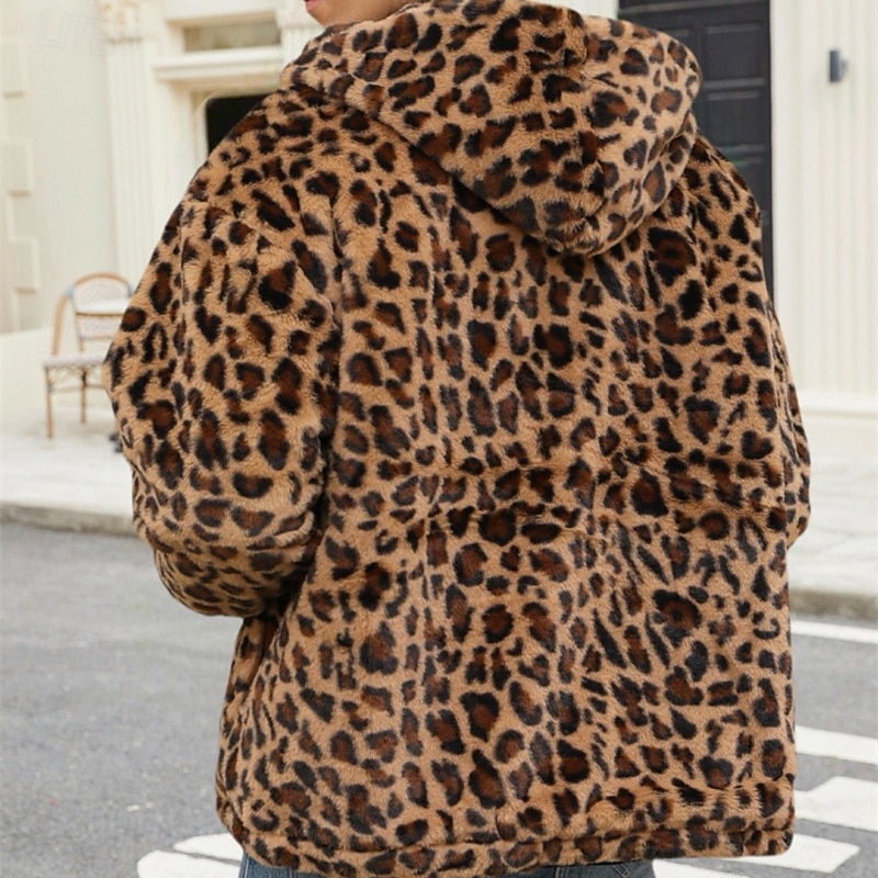 Voor heren Winterjack Jas van imitatiebont Dagelijks Vakantie Thermisch Warm Fleece Herfst Winter Luipaard Modieus Streetwear Capuchon Normaal Imitatiebont Geel Jacks 2026 - $50.99 –P14