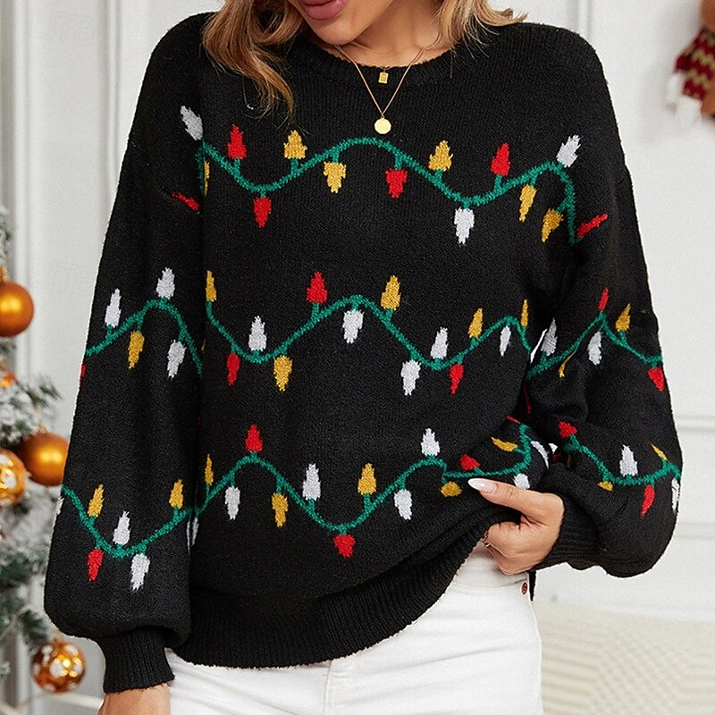 Święta Damskie Bluzki casualowe Sweter sweter Długi rękaw Top Athleisure Graficzny Miękka Ciepłe Impreza Motyw świąteczny Odzież sportowa Odzież sportowa Czarny 2025 - $34.99 –P2