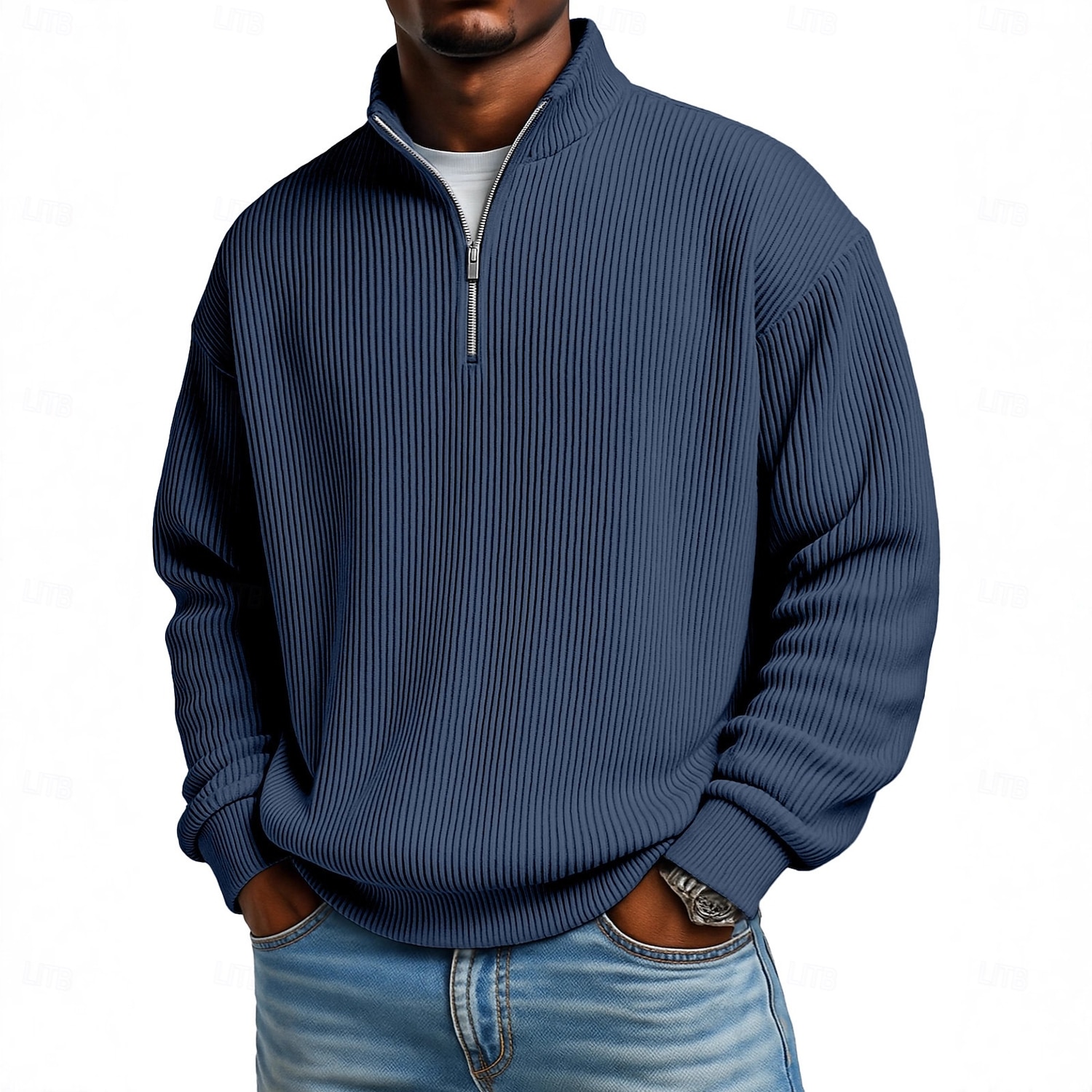 Men's Corduroy Shirt Textured Casual Vacation Quarter Zip Long Sleeve Fashion Basic Solid Color Zipper Fall Spring &  Fall Fall & Winter Relaxed Fit Black Wine Dark Green khaki Dark Blue Light Green 2026 - $14.49 –P3