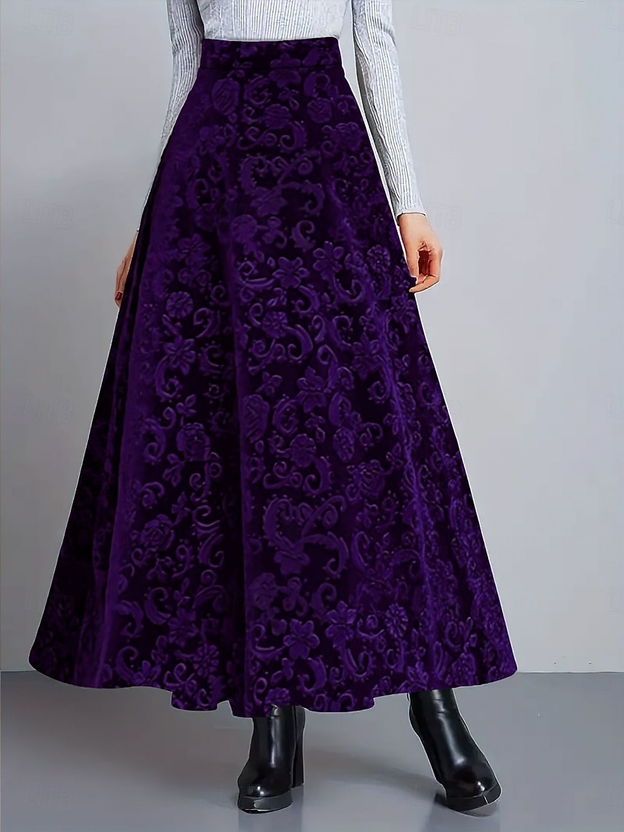 Women's Elegant Fashion Casual Maxi High Waist Skirts Floral Floral Micro-elastic Daily Street Blue Wine Purple Green Spring 2026 - $28.99 –P7