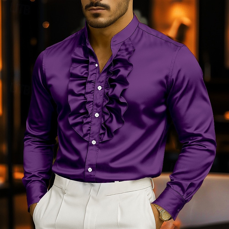 Per uomo Camicia Camicia elegante Camicia casual Camicia con Bottoni Camicia da Ballo Semplice Carnevale Formale Bianco Rosso Viola Oro Manica Lunga Colletto Mao Tutte le stagioni Abbigliamento del 2026 a $26.99 –P3