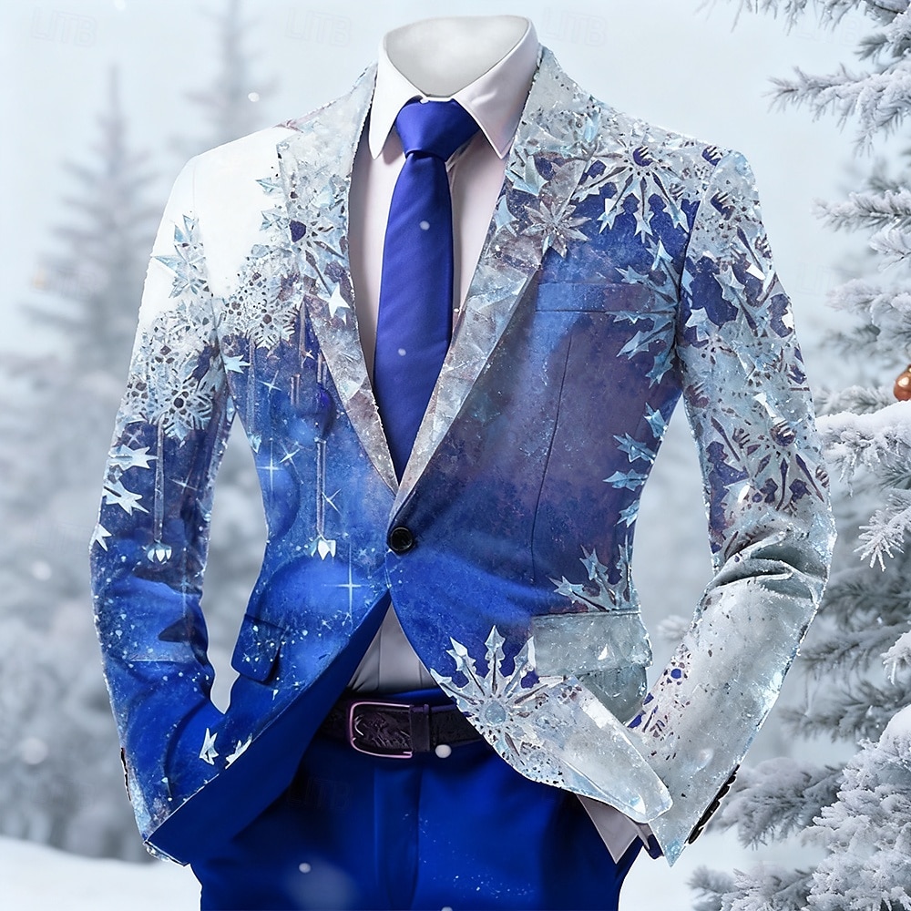 Święta Męskie Płatek śniegu Marynarka Wygodny Artystyczny Codzienny Stroje na imprezy wieczorowe Codzienny Festiwal Druk 3D Guziki Wiosna Jesień Zima Wycięcie Długi rękaw Czarny Czerwony Niebieski 2025 - $64.99 –P3