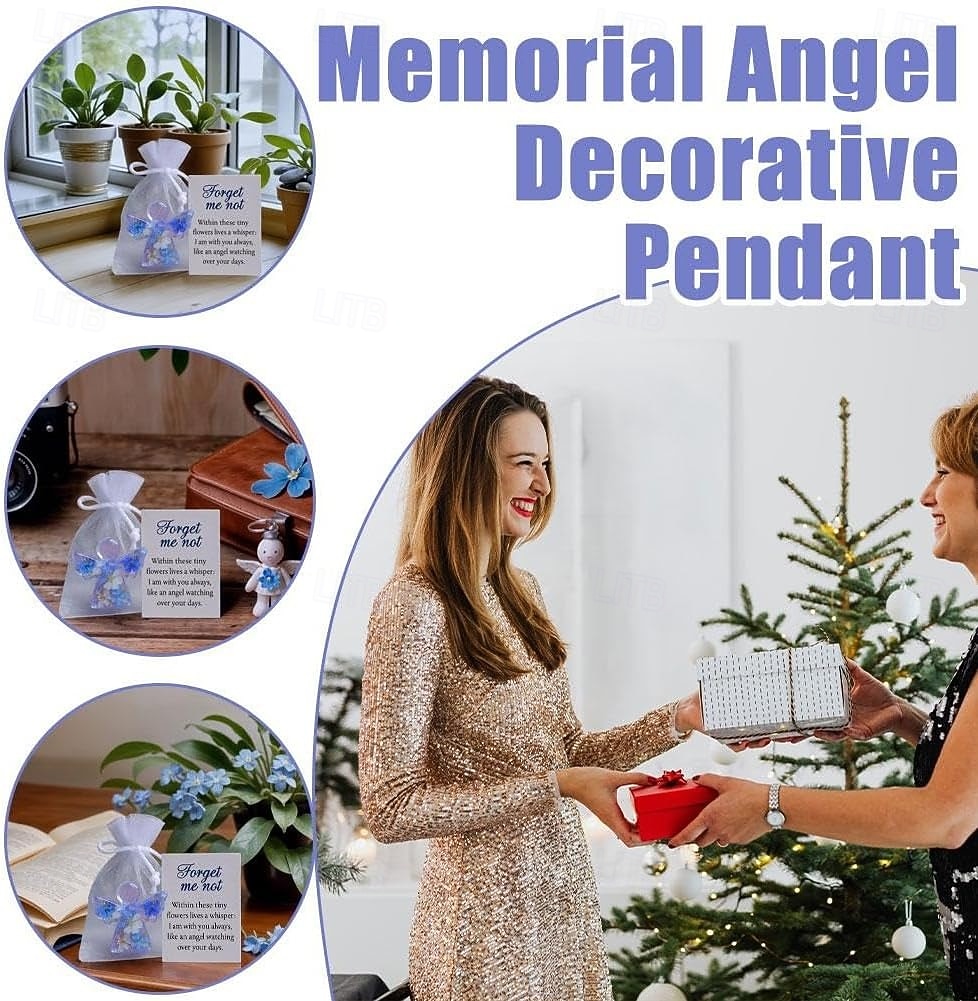 מזכרת מלאך פרחים מיובשים "אל תשכח אותי", מתנה של מלאך "אל תשכח אותי" עם שקית אורגנזה וכרטיס תנחומים, מתאים לקישוט יפהפה לחלונות, עצי חג המולד, קישוט תלייה לזיכרון 2026 - $10.99 –P5