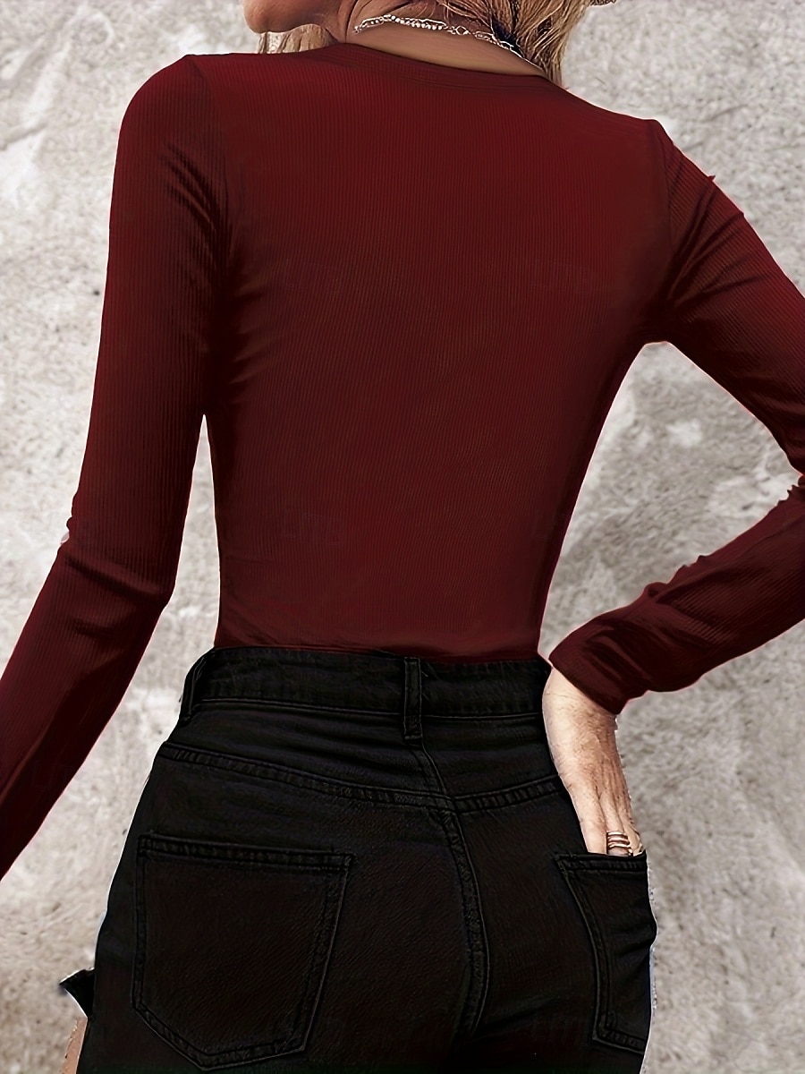 Mulheres Blusa Patchwork Purpurina Côr Sólida à moda Casual Manga Longa Gola Redonda Tops regulares Diário Azul Preto Vinho Verde Primavera Outono Inverno de 2026 por $25.99 –P6