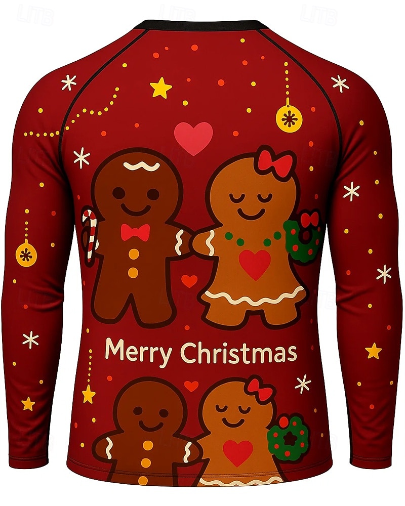 Weihnachten Herren Lauf-T-Shirt Fitnessshirt Trainingsshirt 3D-Druck Langarm Oberteil Straße Lässig Herbst Grafik Schweißableitend Atmungsaktiv sportlich Sportbekleidung Sportkleidung Rote 2025 - $22.99 –P2